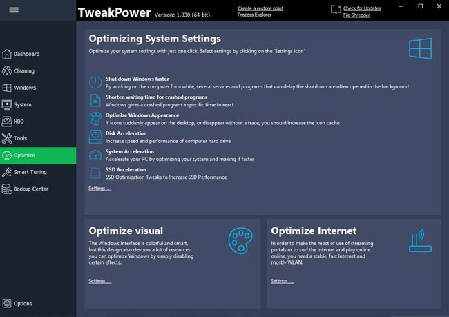 Versão completa da interface TweakPower ALEX71